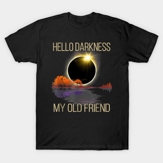 Hello Darkness My Old Friend Astrology Celestial Solar Eclipse Guitar Lake T-Shirt by Gearlds Leonia